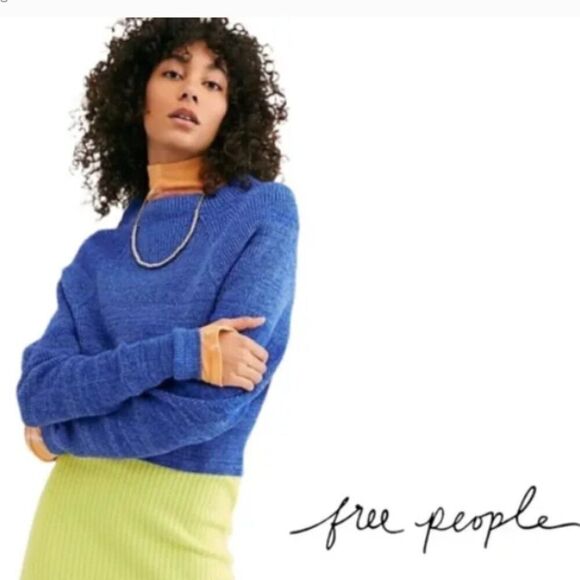 FREE PEOPLE Too Good Pullover Sweater Blue Size Medium - Picture 3 of 7